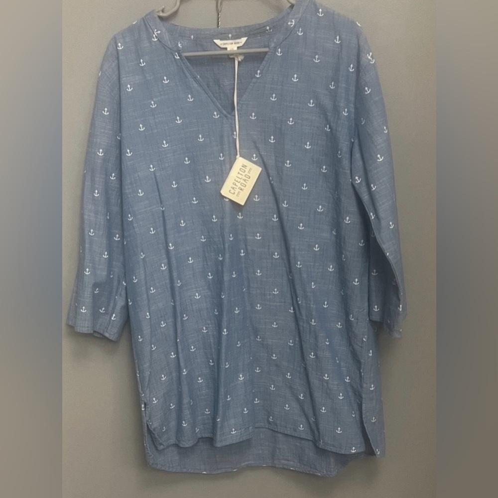 Light Blue Anchor Print dress swim cover up